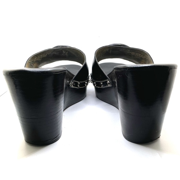 TORY BURCH Patent Leather Logo Wedge Platform Slide Sandal Black Size 10M - Picture 5 of 5